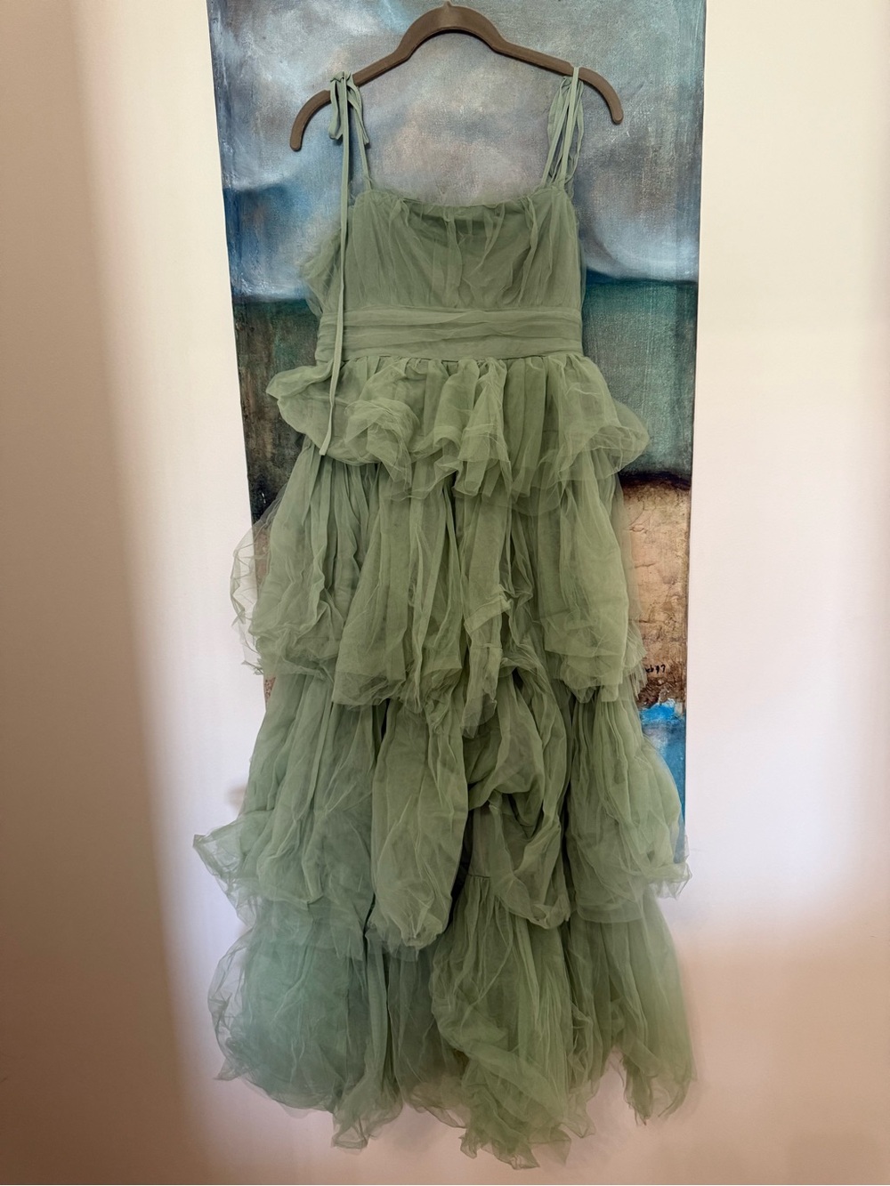 Baltic Born Sage Green Ruffled Tulle Formal Dress